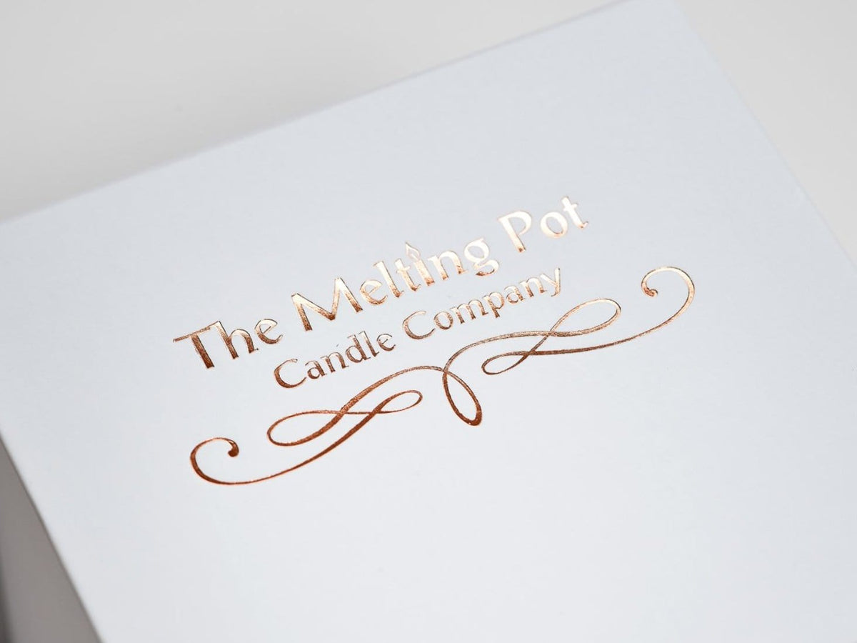 White Folding Gift Box with Custom Rose Gold Foil Logo