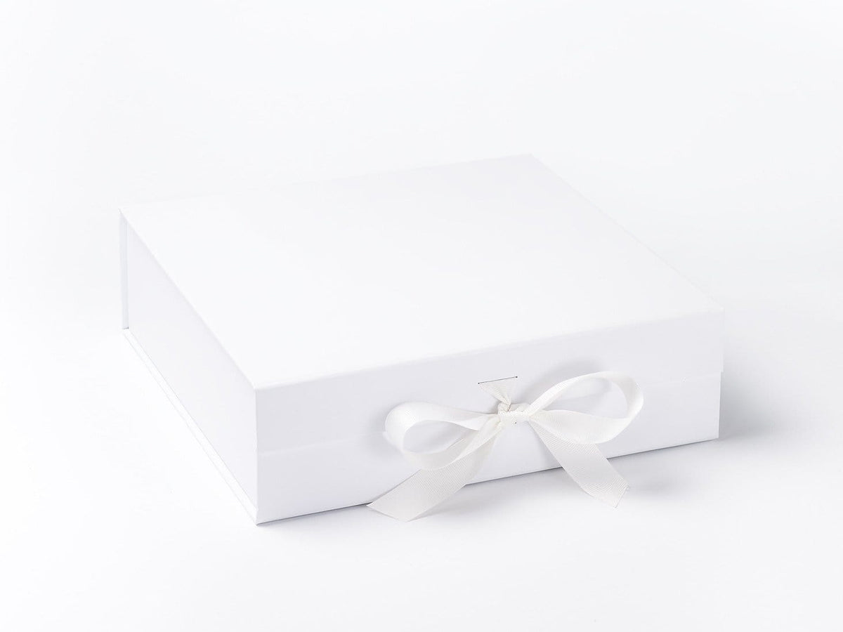 White Large Folding Gift Box with Fixed Ribbon Ties