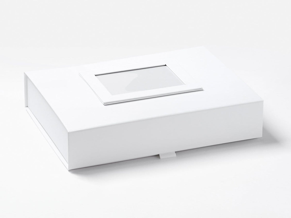 White Photo Frame on Lid of White A4 Shallow Gift Box
