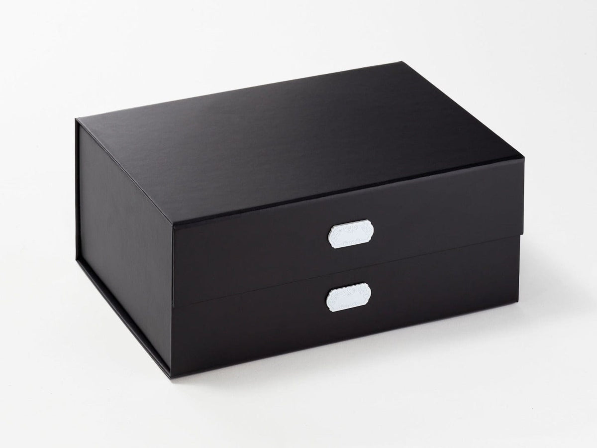 White Metal Slot Decal Labels Featured on Black Gift Box