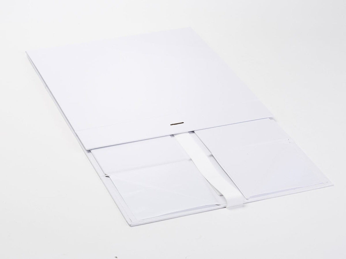 White XL Deep Folding Gift Box Supplied Flat with Ribbon