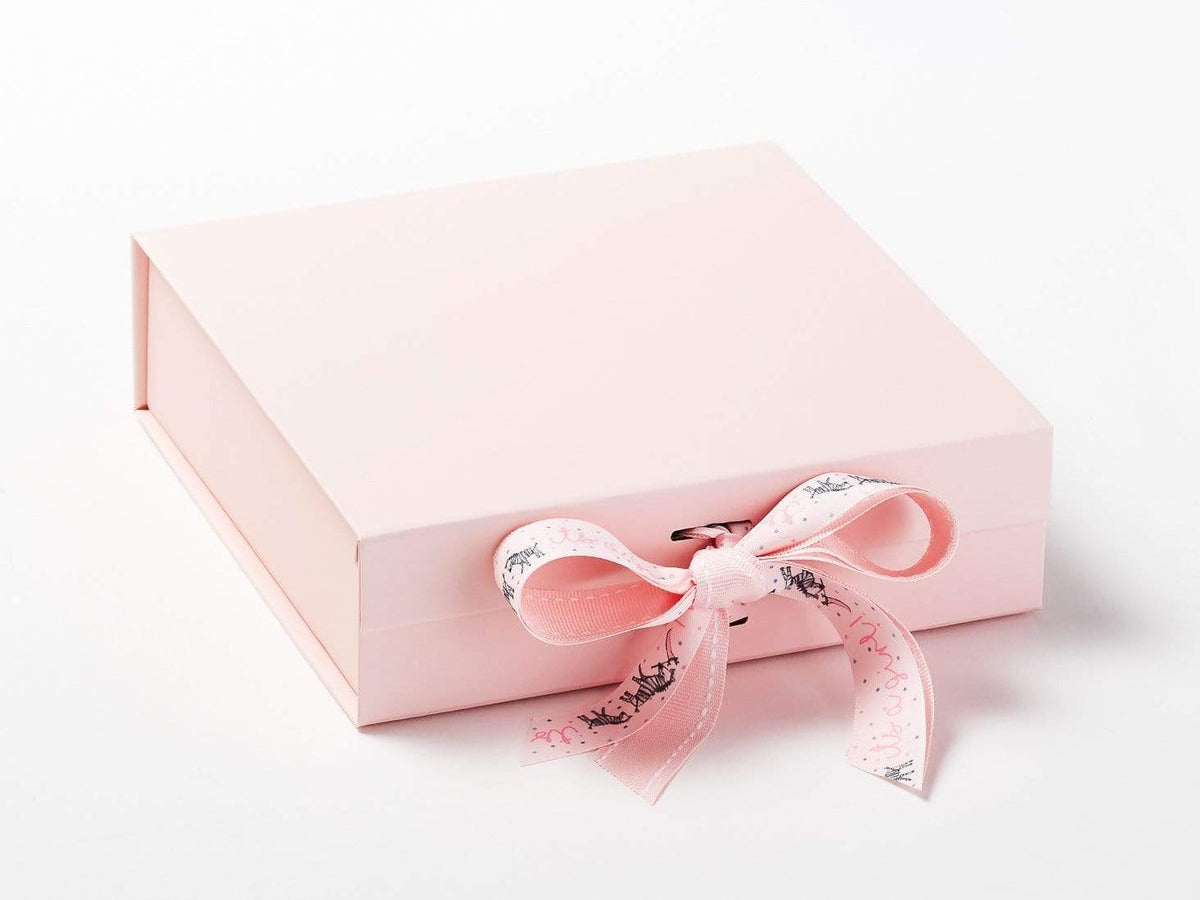 It's A Girl Pale Pink Printed Ribbon Double Bow on Pink Gift Box